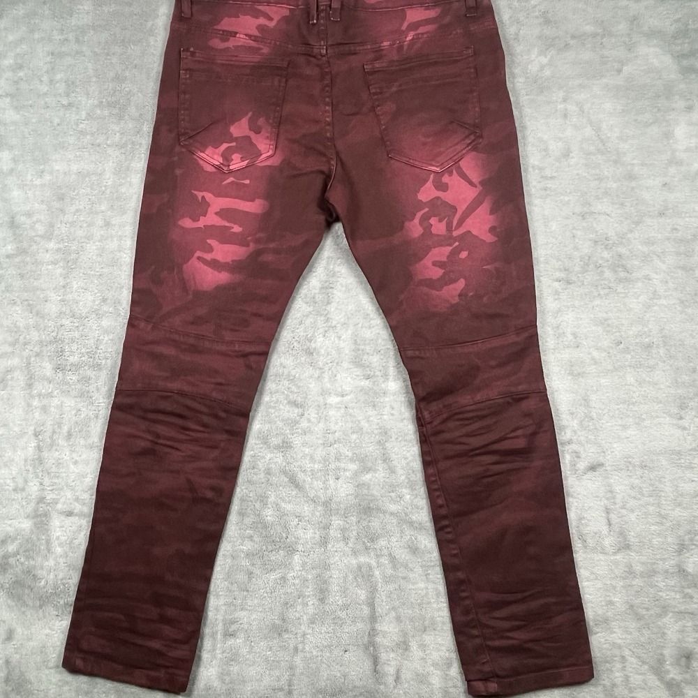 Smoke Rise Jeans Men 40x32 Red Burgundy Camo Straight Leg Slim Denim Moto Grunge - Picture 6 of 11